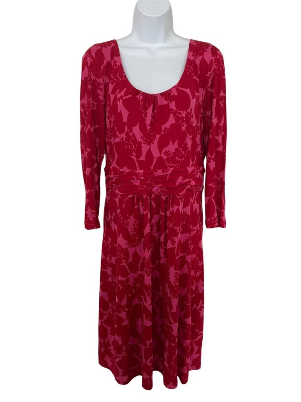 Boden Long Sleeve Floral Print Dress Sz US 12 Red & Pink Jersey Resort Wear